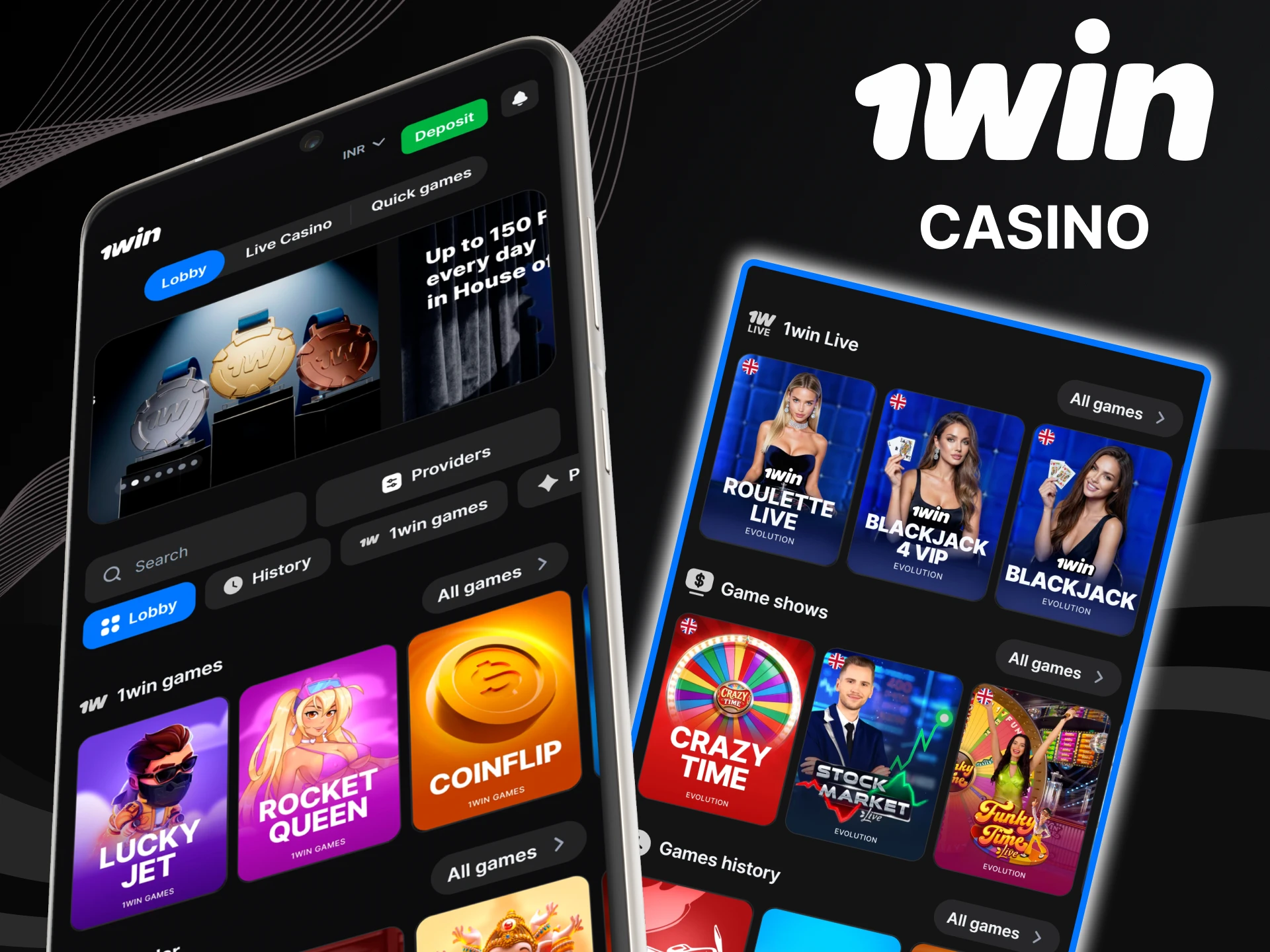 Play casino in the 1win app.