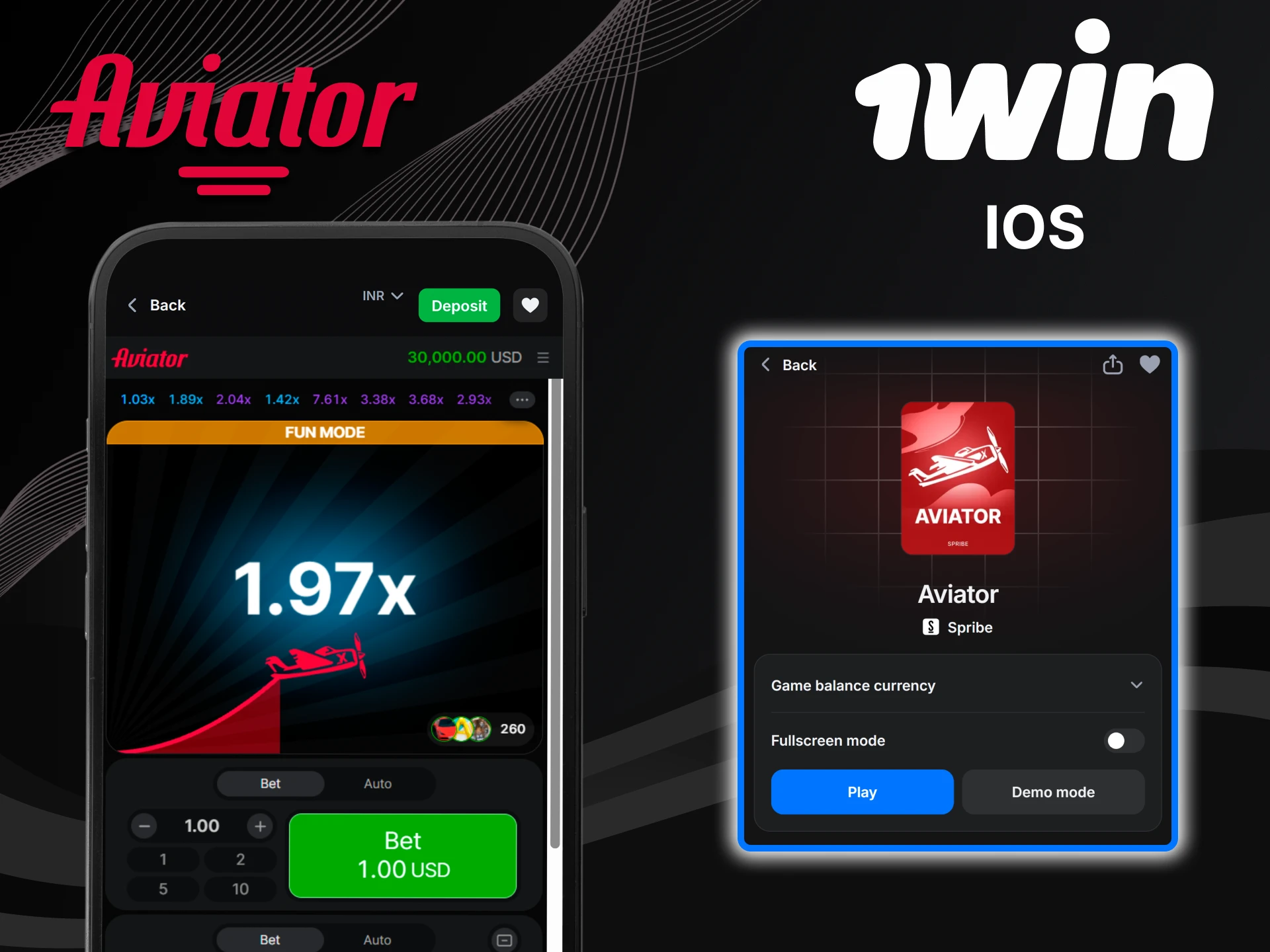 The game Aviator is available on 1win for iOS users.