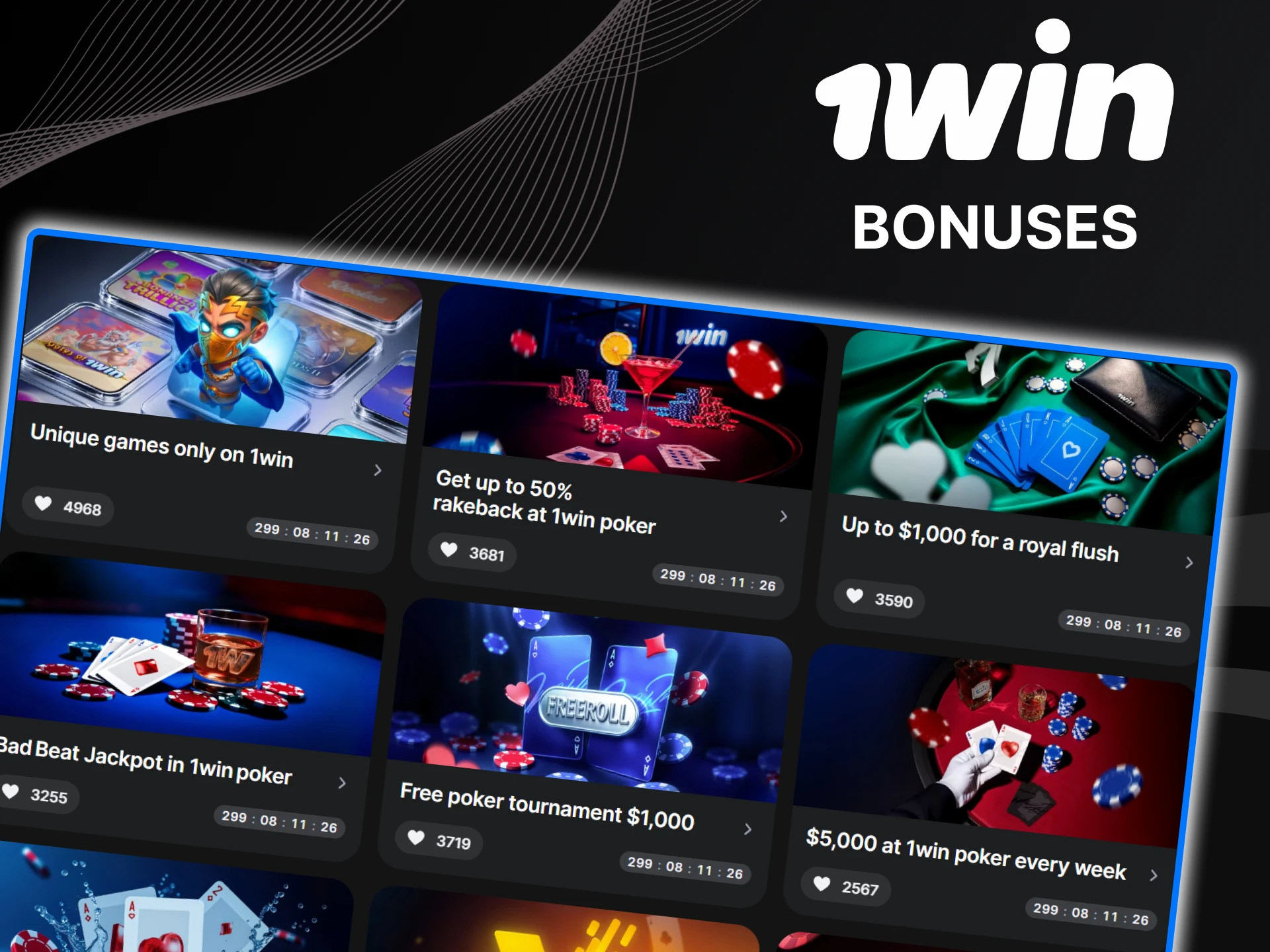 The 1win website offers a huge selection of casino bonuses.