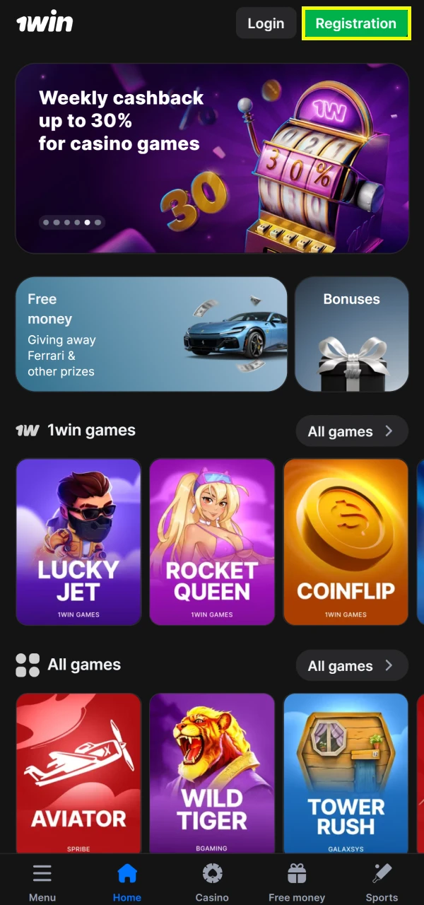 Open the 1win registration window for cricket betting.