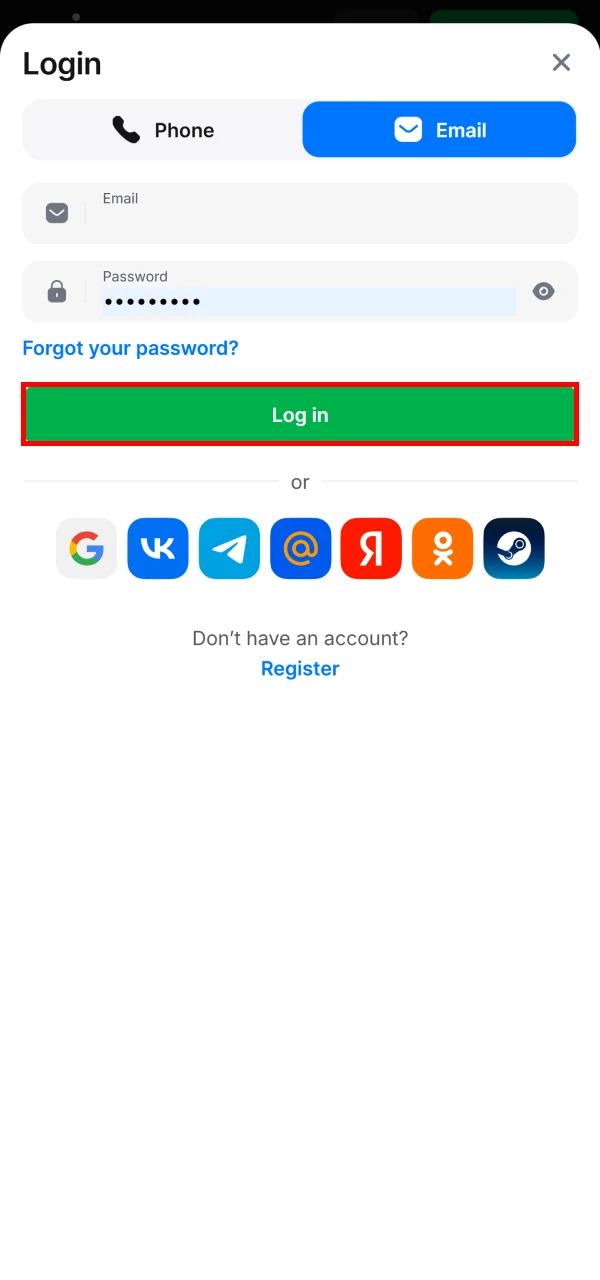 Log in to your personal account to top up your deposit in the 1win app.