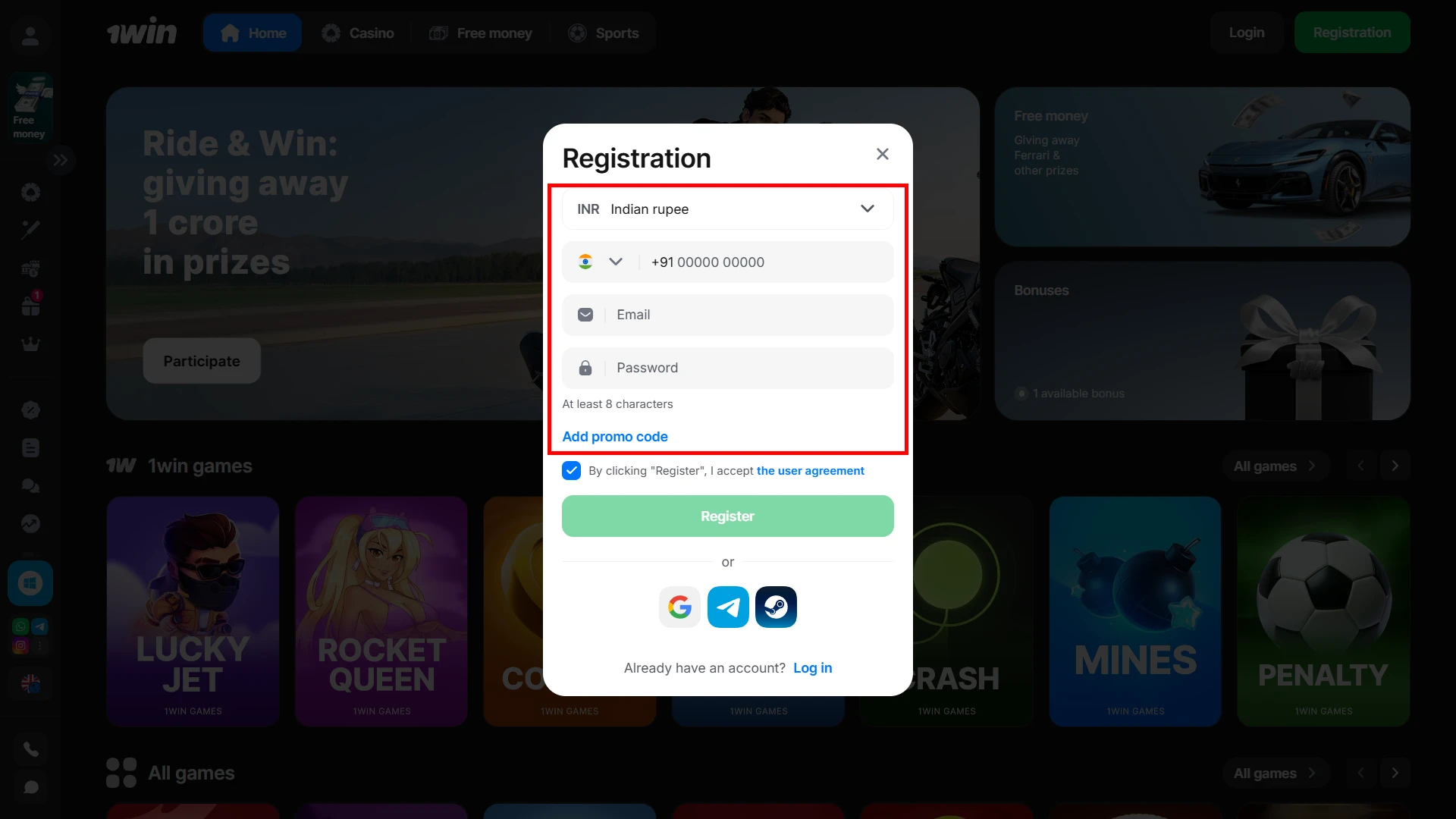 You need to fill in your personal information when registering on the 1win website.