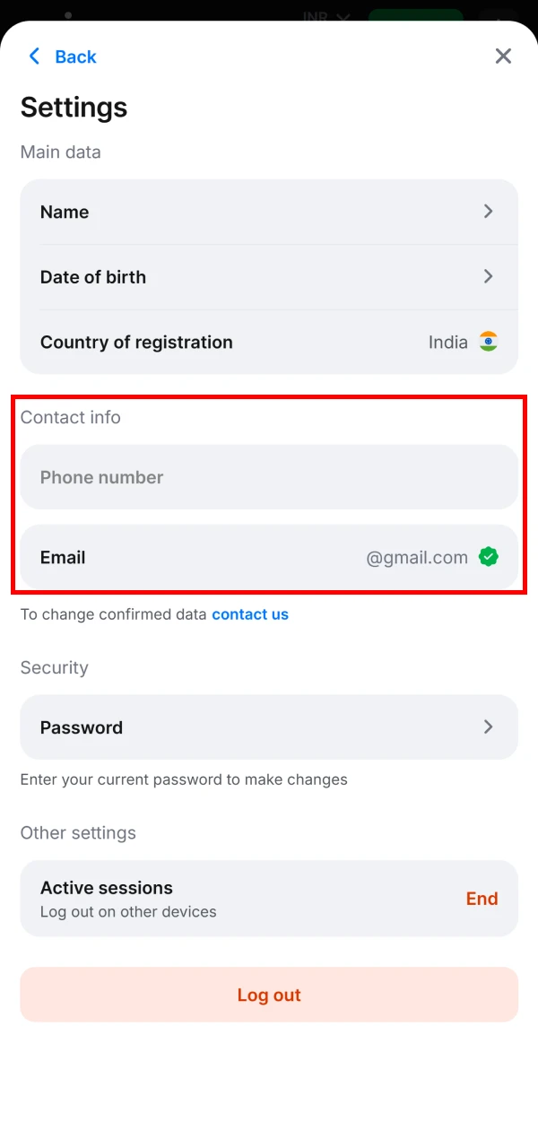 To verify, please fill in your contact information on 1win.