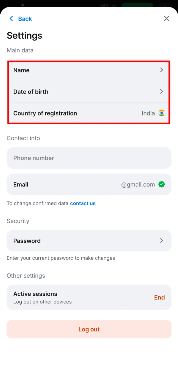 You should fill in your personal data for verification on 1win.